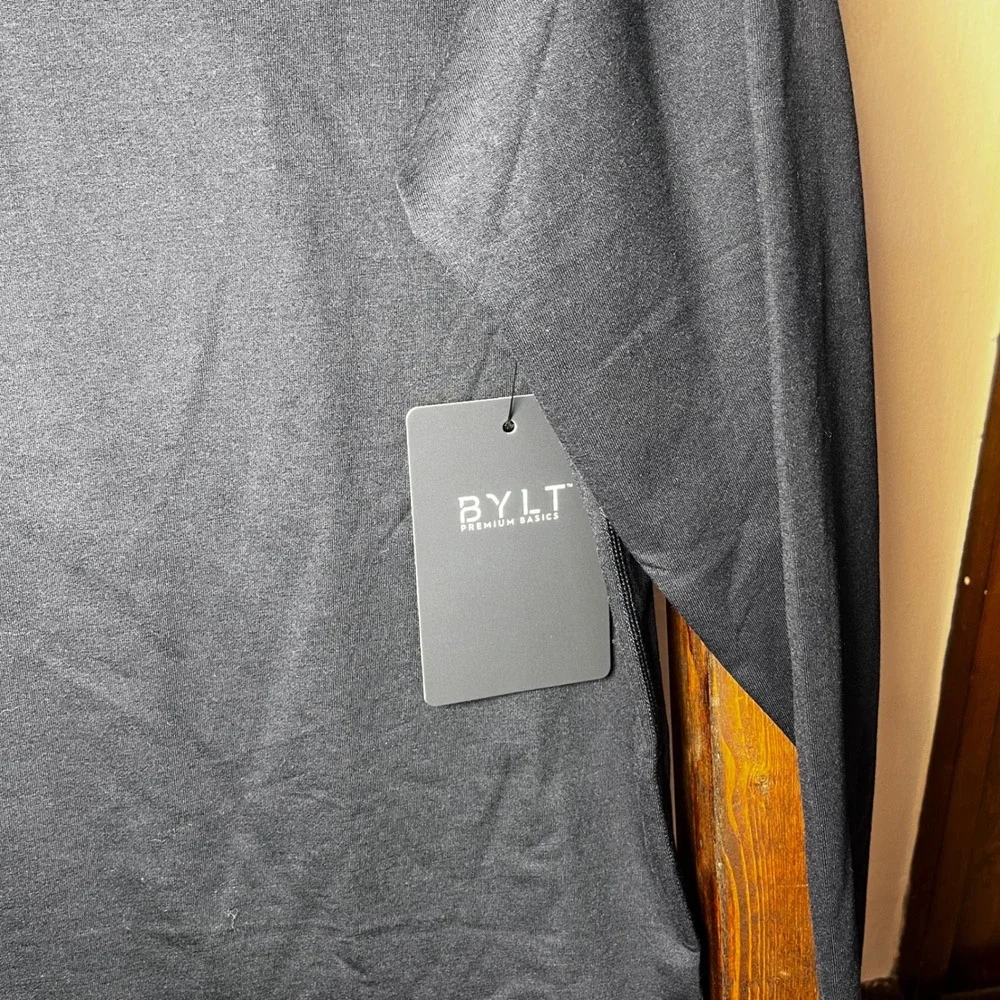 BYLT Premium Basics Signature Drop-Cut Long Sleeve Shirt Navy Blue Mens Small